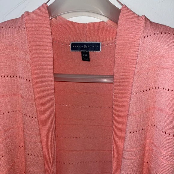 Karen Scott Cardigan Pointelle-Knit  Coral Blossom - Picture 3 of 8
